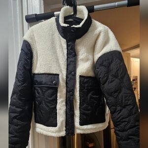 Aqua Black and Cream Sherpa puffer jacket